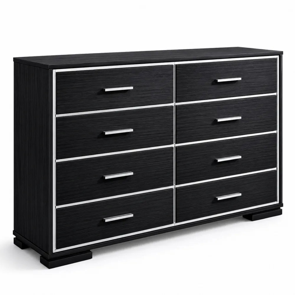 Commode 8 tiroirs en bois et métal noir