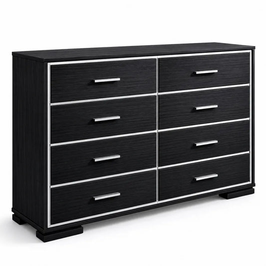 Commode 8 tiroirs en bois et métal noir