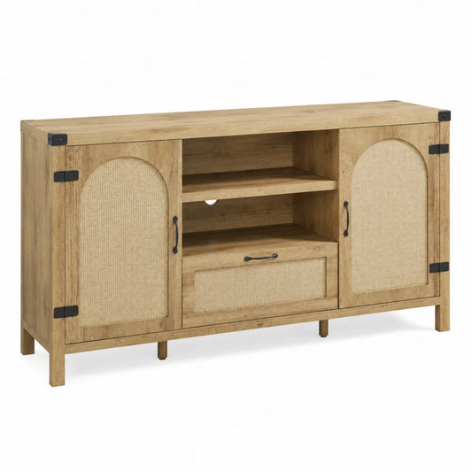 Buffet en bois et rotin avec étagères 150x80x40 cm