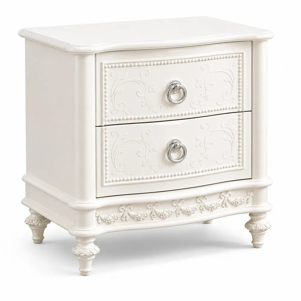 Table de chevet en bois avec tiroirs décoratifs