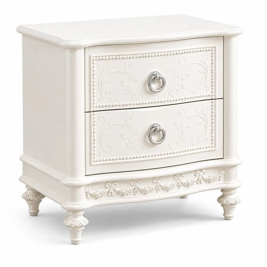 Table de chevet en bois avec tiroirs décoratifs