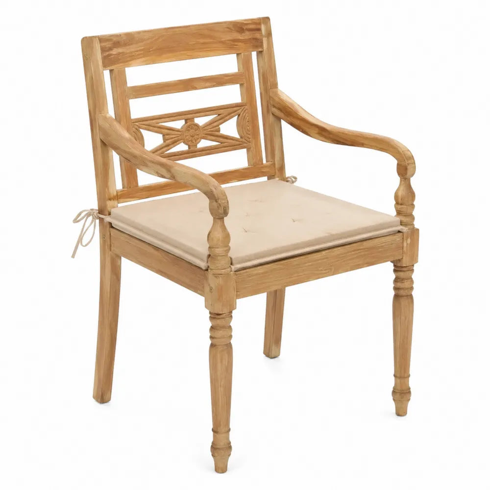 Chaise en teck avec coussin polyester beige
