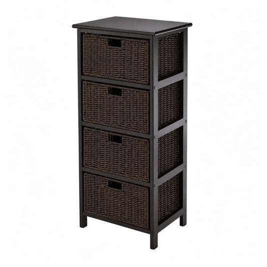 Commode en bois et osier 4 tiroirs Marron