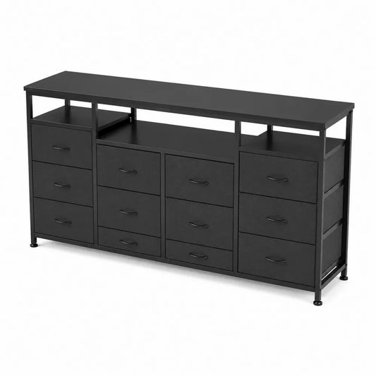 Commode en métal avec tiroirs en tissu Noir 150x40x80 cm