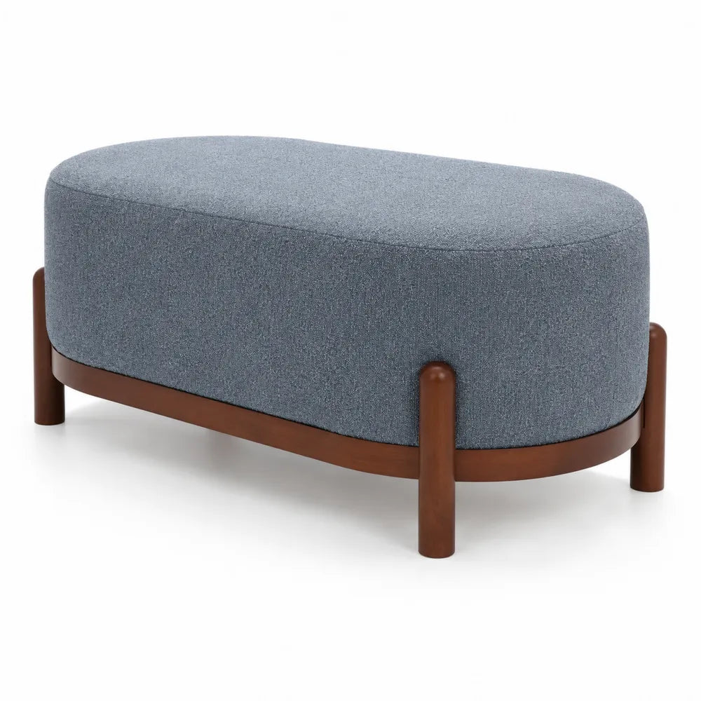 Repose-pieds en bois et tissu bleu
