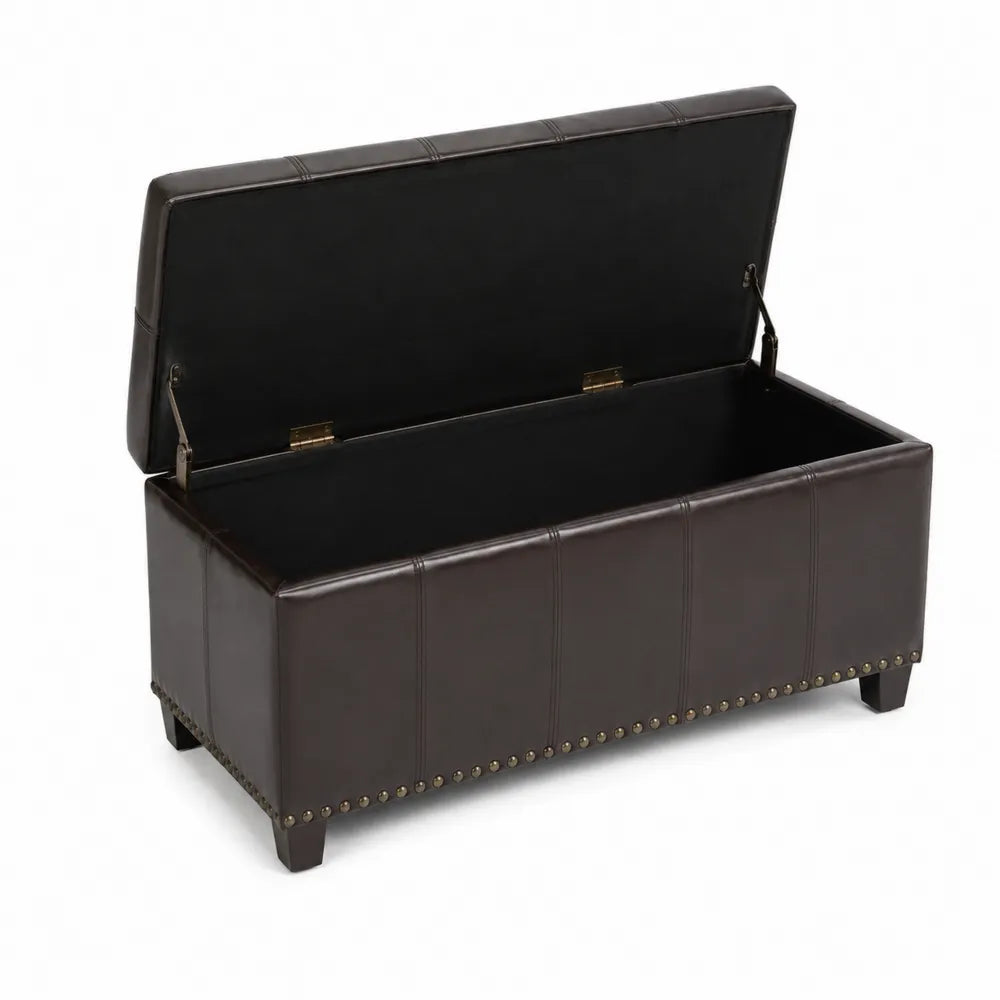 Banc Coffre en Cuir Synthétique Brun avec Clous Décoratifs