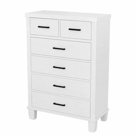 Commode en Bois Blanc à 6 Tiroirs avec Poignées Noires