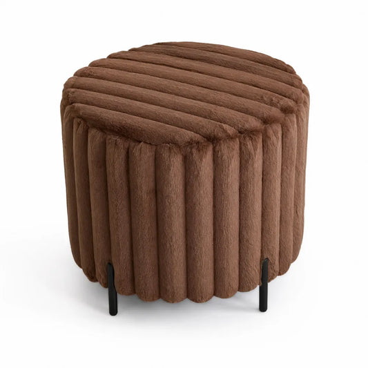 Repose-pieds rond en tissu peluche Marron