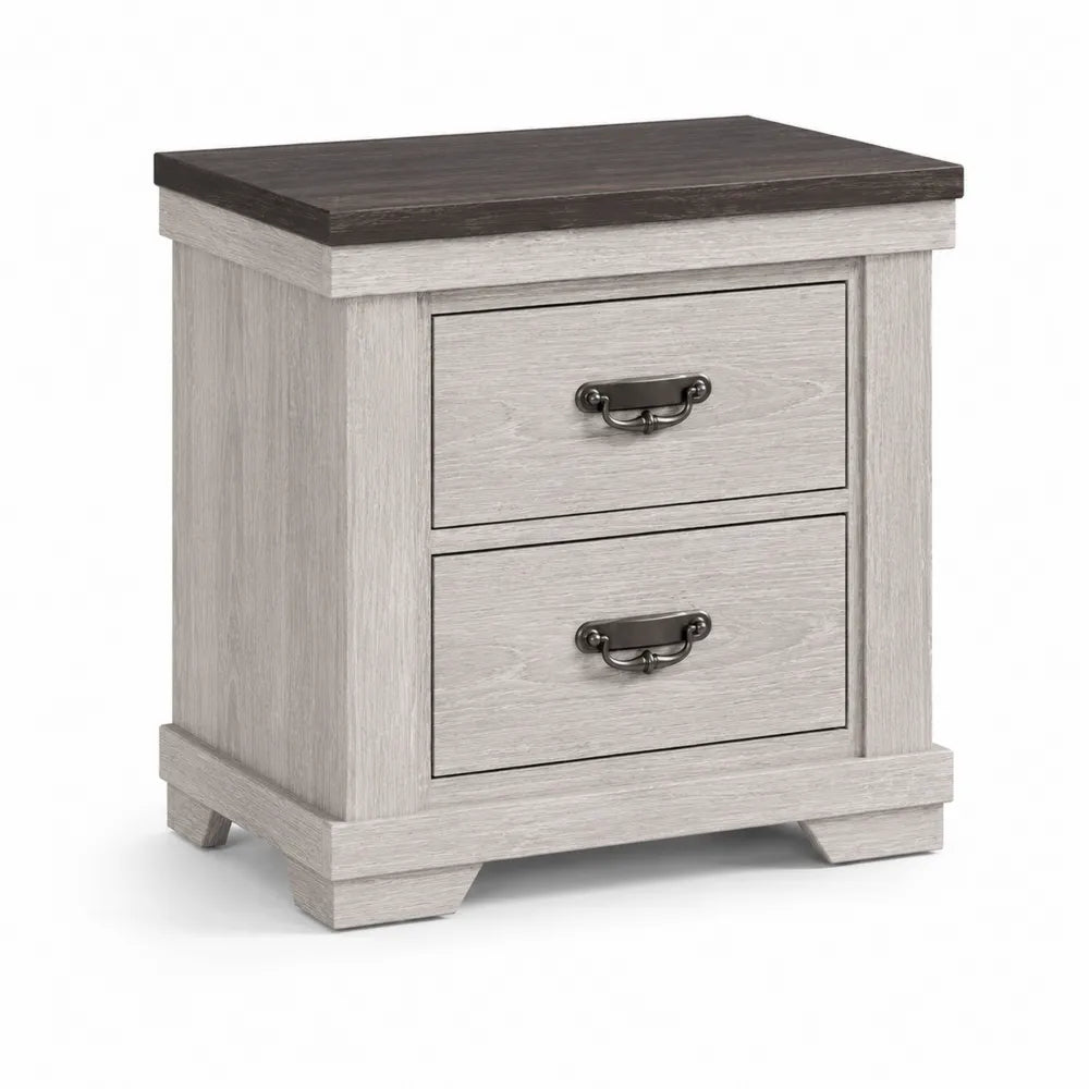 Table de chevet en bois avec 2 tiroirs Chêne Gris Clair et Noyer