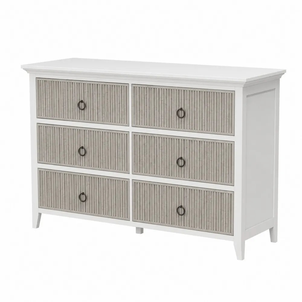 Commode 6 tiroirs bois MDF Blanc et Gris 120x40x85 cm