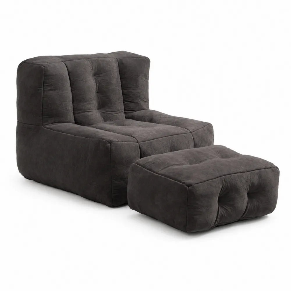 Fauteuil et Repose-Pieds en Microfibre Gris Foncé