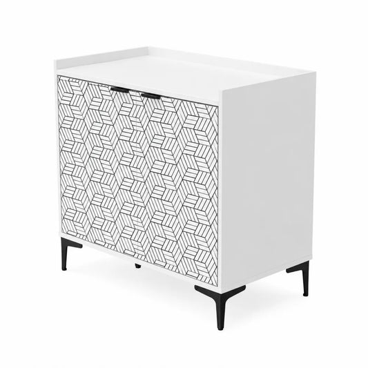 Commode en bois avec motif géométrique noir et blanc 80x80x40 cm